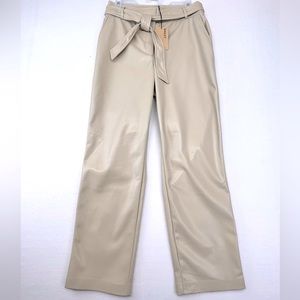 Vegan Leather Belted Pants Woman’s XL Beige  Bailey44 Winona NEW WITH TAGS